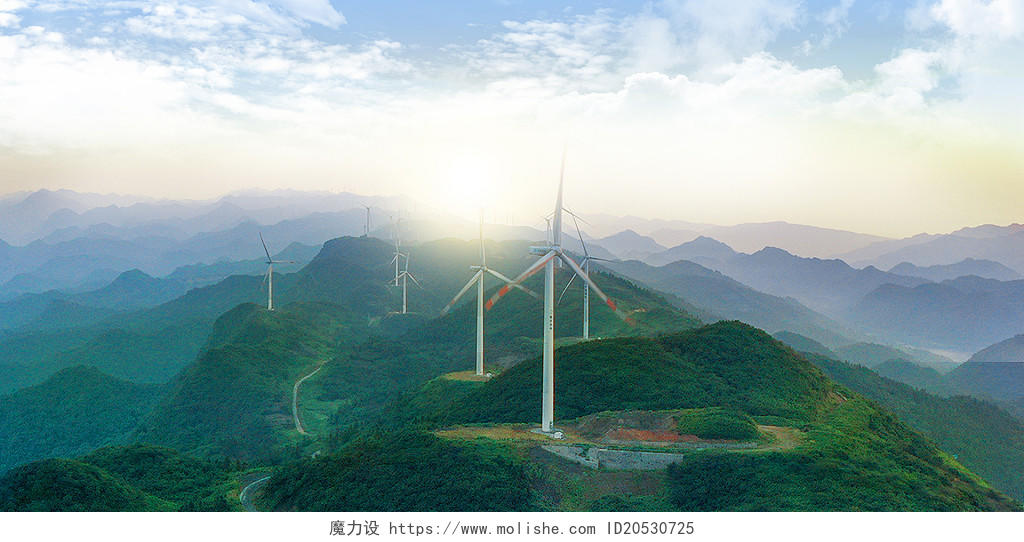 绿色生态发展风车发电风景环保风力涡轮机新能源山背景